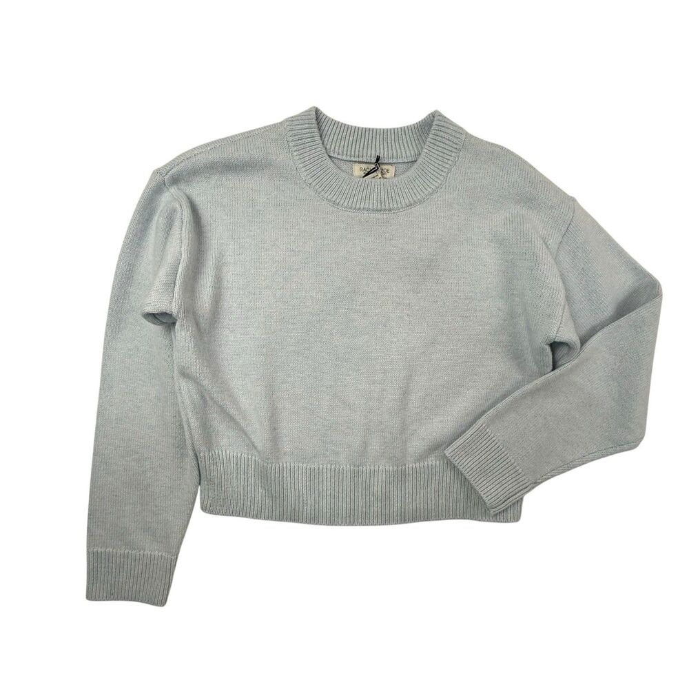 Rachel Zoe NEW Cropped Long Sleeve Sweater Women Medium Powder Blue Wool Blend